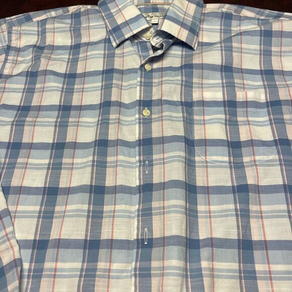 Peter Millar blue white pink plaid long sleeve button down shirt, size XL - Picture 3 of 13